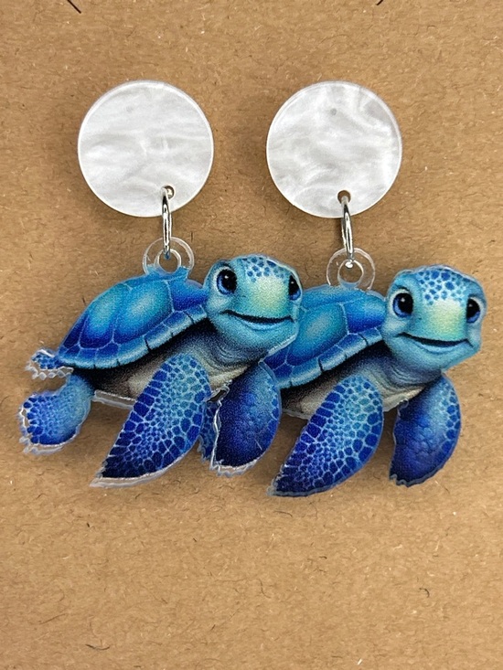 Fashion Jewelry Jewelry - Blue Sea Turtle Stud Dangle Earrings Fashion Jewelry